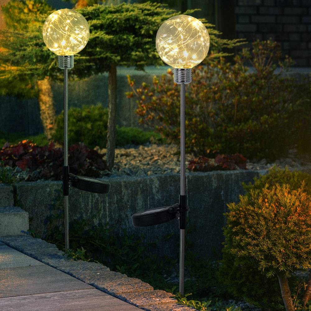 4er Set LED Solar Steck Leuchten Garten Außen Deko Lichterketten Kugel Erdspieß Terrassen Lampen