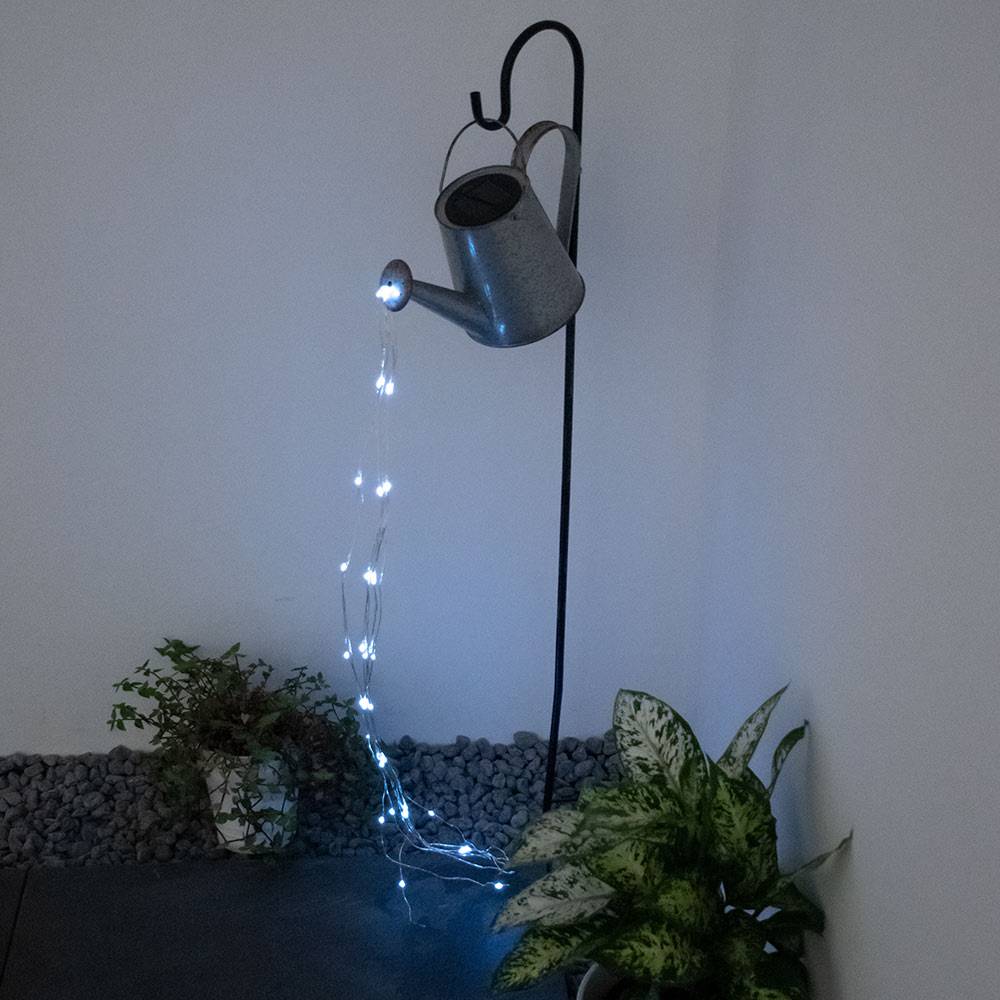 Solar Steckleuchte Gießkanne Außen Gartenlampe im Gießkannen Design Stecklampe silber-grau, 80x LED neutralweiß, LxBxH 30x17x112cm, Garten Balkon