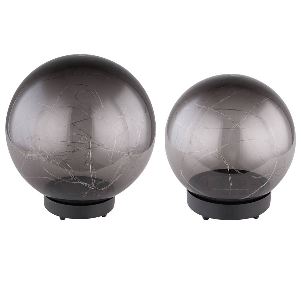 2er Set LED Außen Steck Leuchten SOLAR Kugeln rauch Veranda Garten Deko Beleuchtung Balkon Lampen Erdspieß