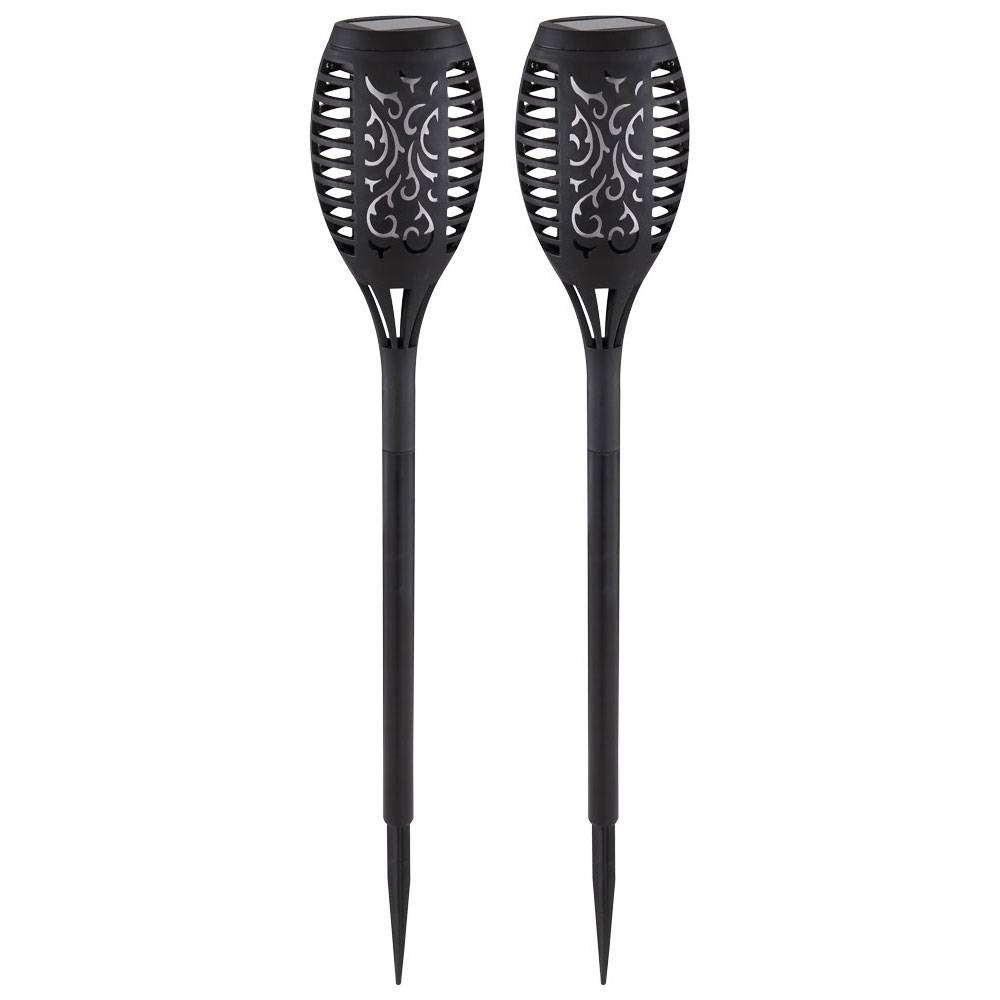 2er Set LED Solar Außen Steck Lampen Feuereffekt Dekor Stanzung Garten Weg Deko Erdspieß Leuchten