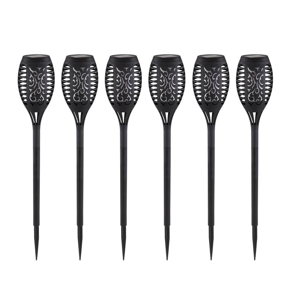6x LED Solar Fackel Außen Lampen Garten Weg Feuer Effekt Strahler Balkon Deko Steck Leuchten