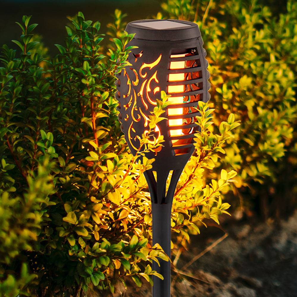 6x LED Solar Fackel Außen Lampen Garten Weg Feuer Effekt Strahler Balkon Deko Steck Leuchten