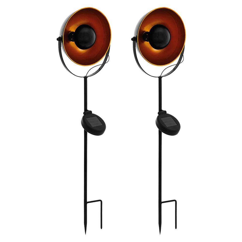 2er Set LED Solar Steck Leuchten Garten Weg Deko Erdspieß Außen Strahler Lampen orange schwarz