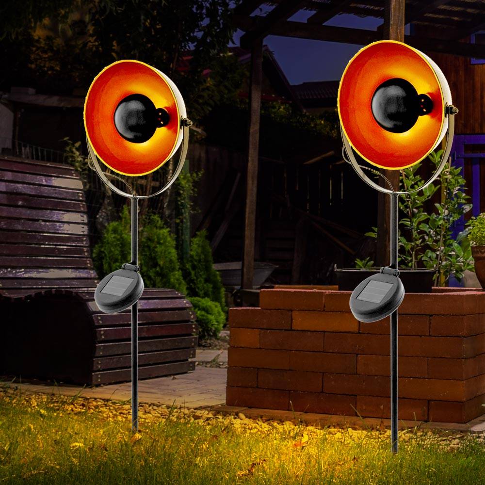 2er Set LED Solar Steck Leuchten Garten Weg Deko Erdspieß Außen Strahler Lampen orange schwarz