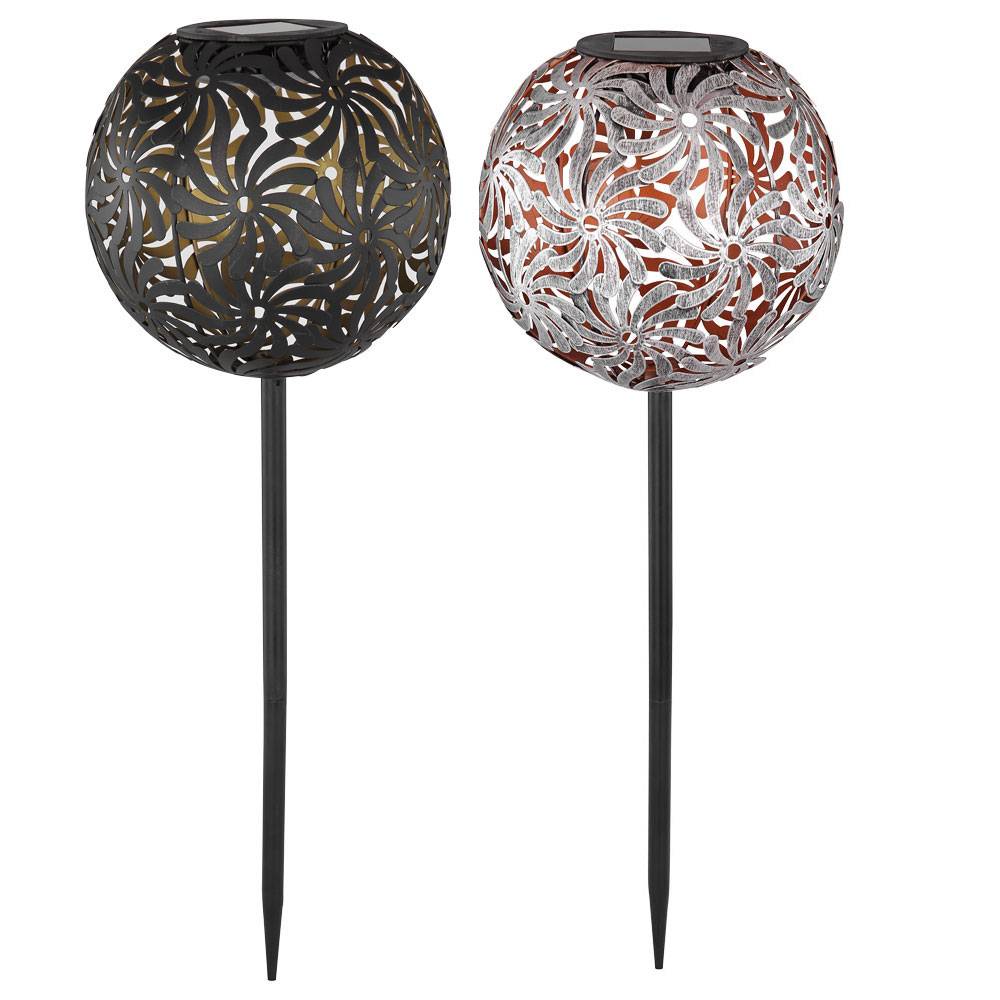 2x LED Solar Kugel Steck Lampen silber Garten Deko Erdspieß Lampen SCHWARZ GOLD