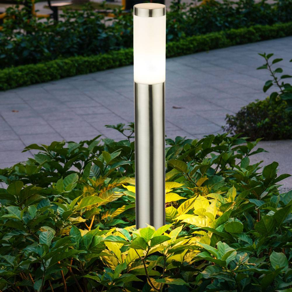 Stehleuchte Außenleuchte Gartenlampe Säulenleuchte Eingangsbeleuchtung Garten, IP44 Edelstahl silber opal, 1x E27 Fassung, DxH 12,7x110 cm
