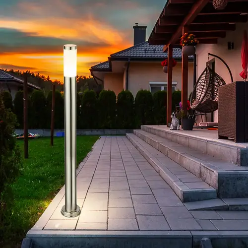 Außenleuchte Stehleuchte Gartenlampe Säulenleuchte Eingangsbeleuchtung Garten, IP44 Edelstahl silber opal, 1x E27 Fassung, DxH 12,7x110 cm Außenleuchte Stehleuchte Gartenlampe Säulenleuchte Eingangsbeleuchtung Garten, IP44 Edelstahl silber opal, 1x E27 Fassung, DxH 12,7x110 cm