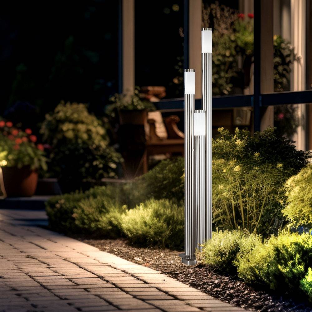Wegeleuchten Außen Edelstahl LED Stehleuchte Außen groß, Gartenleuchte 170 cm 3 silberne Säulen,3x 9Watt 3x 806lm warmweiß ,D 28 cm