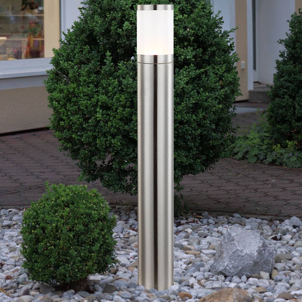 Wegeleuchte Außenstehlampe H 80 cm Gartenlampe Außenleuchte Edelstahl, silber Kunststoff opal, 1x E27 Fassung, DxH 14x80 cm