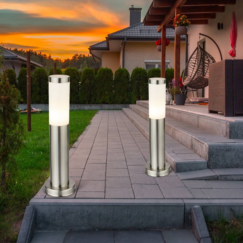 2x LED Außen Steh Lampe Stand Leuchte Weg Garten Hof Einfahrt Veranda Beleuchtung EDELSTAHL IP44 H: 45cm