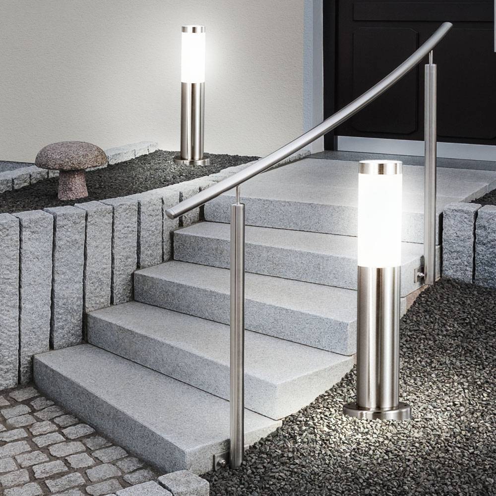 2x LED Außen Steh Lampe Stand Leuchte Weg Garten Hof Einfahrt Veranda Beleuchtung EDELSTAHL IP44 H: 45cm
