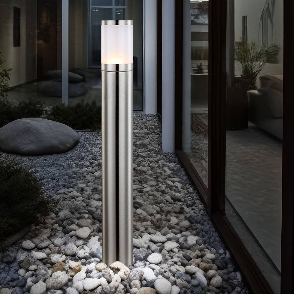Wegeleuchte Außenstehlampe H 80 cm Gartenlampe Außenleuchte Edelstahl, silber Kunststoff opal, 1x E27 Fassung, DxH 14x80 cm