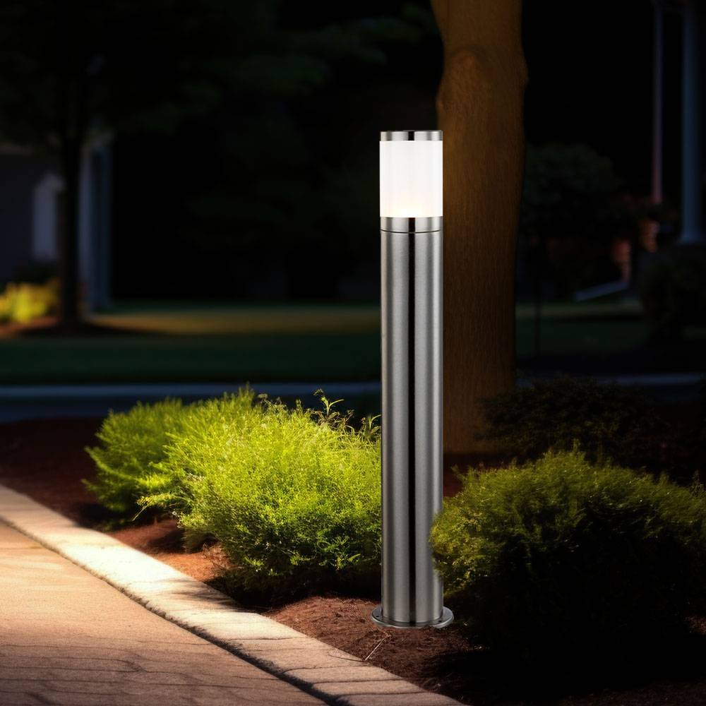Wegeleuchte Außenstehlampe H 80 cm LED Gartenlampe Außenleuchte Edelstahl, silber Kunststoff opal, 7W 806lm warmweiß, DxH 14x80 cm