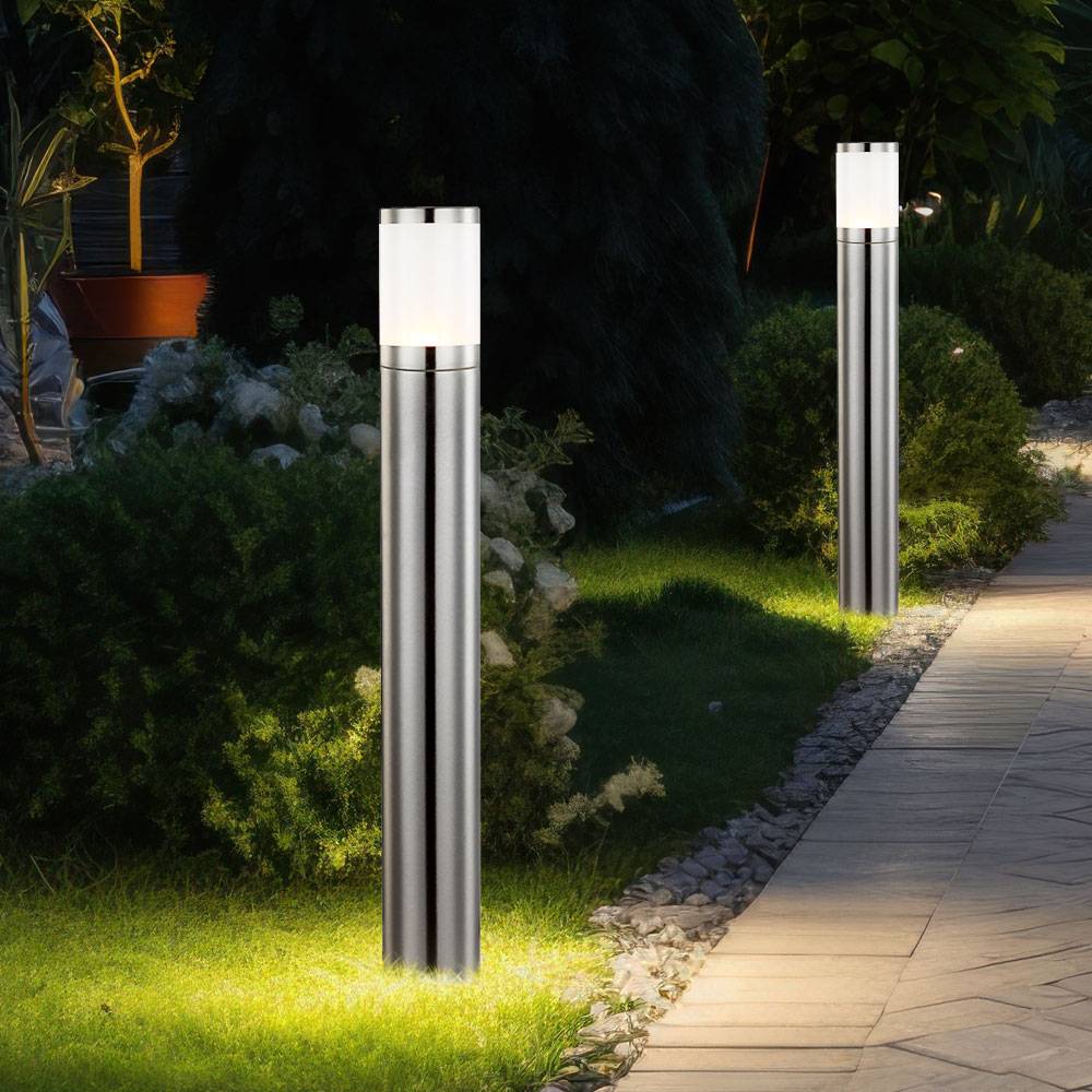 Wegeleuchte Außenstehlampe H 80 cm Gartenlampe Außenleuchte Edelstahl, silber Kunststoff opal, 1x E27 Fassung, DxH 14x80 cm