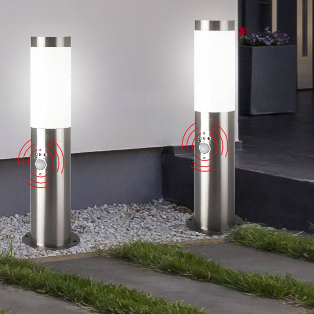 Stehlampe Gartenleuchte Edelstahl Wegeleuchte Außenleuchte mit Bewegungsmelder, silber, 1x E27, DxH 12,7x45 cm, 2er Set