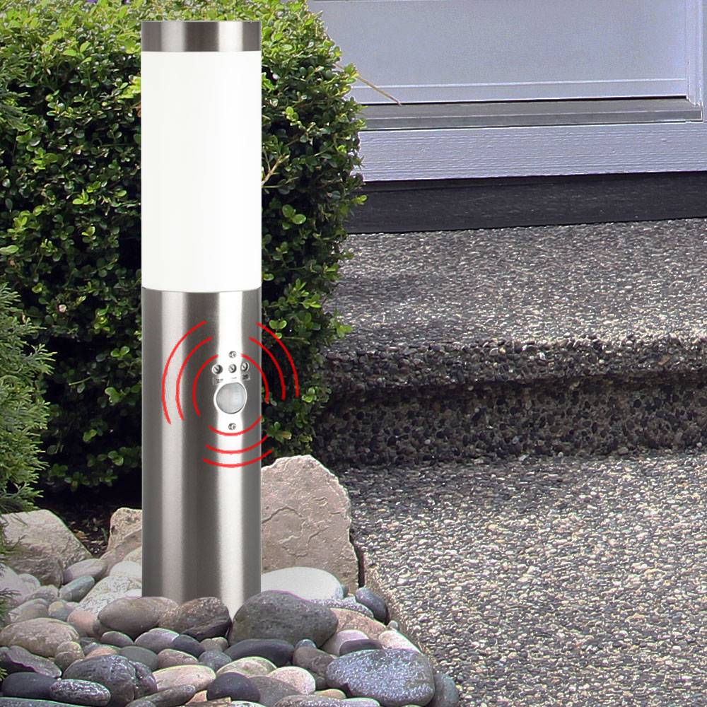 Außenleuchte mit Bewegungsmelder Stehlampe Gartenleuchte Edelstahl LED Wegeleuchte, silber, 11W 1055lm warmweiß, DxH 12,7x45 cm