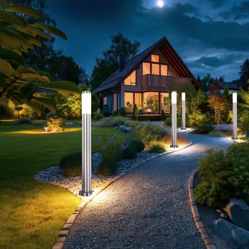 Außenstehlampe Garten Wegelampe Edelstahl silber Sockelleuchte Außen Standleuchte Säule Höhe 80 cm Außenstehlampe Garten Wegelampe Edelstahl silber Sockelleuchte Außen Standleuchte Säule Höhe 80 cm