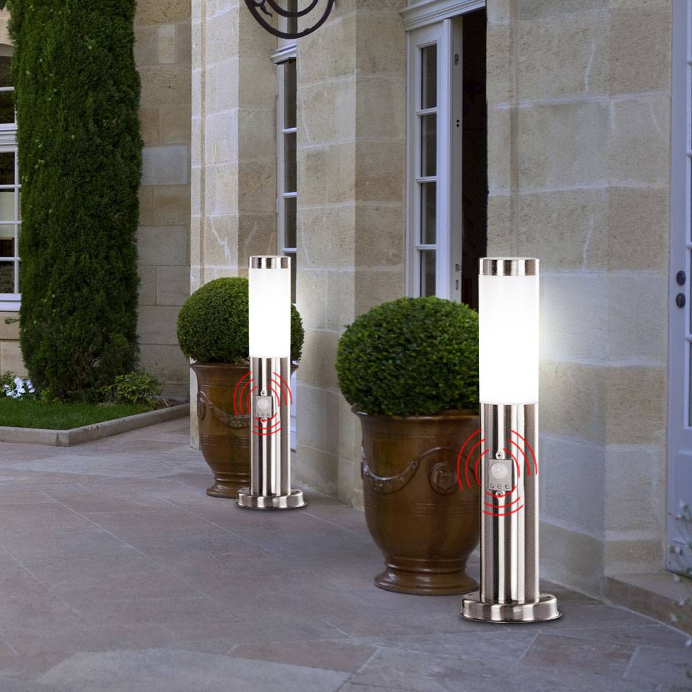 Stehlampe Gartenleuchte Edelstahl Wegeleuchte Außenleuchte mit Bewegungsmelder, silber, 1x E27, DxH 12,7x45 cm, 2er Set