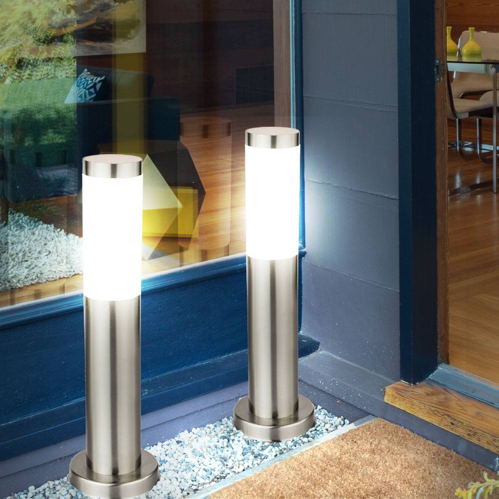 2x LED Außen Steh Lampe Stand Leuchte Weg Garten Hof Einfahrt Veranda Beleuchtung EDELSTAHL IP44 H: 45cm