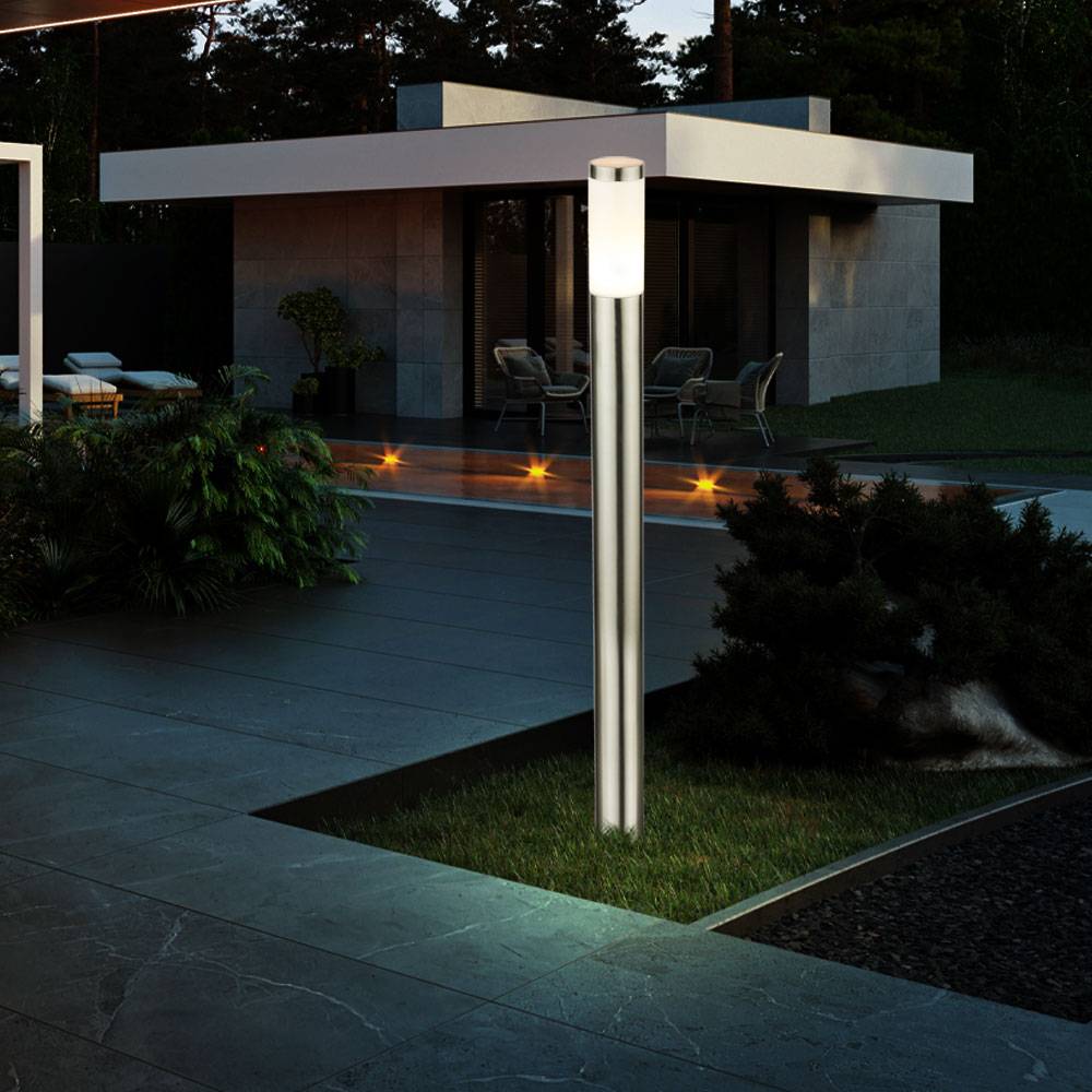 Gartenlampe Außen Stehleuchte LED Wegeleuchte Edelstahl Standleuchte Säule, 1x E27 LED 7 Watt warmweiß, 12,7 x 110 cm