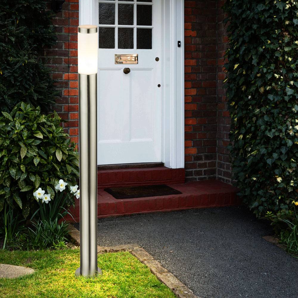 Gartenlampe Außen Stehleuchte LED Wegeleuchte Edelstahl Standleuchte Säule, 1x E27 LED 7 Watt warmweiß, 12,7 x 110 cm