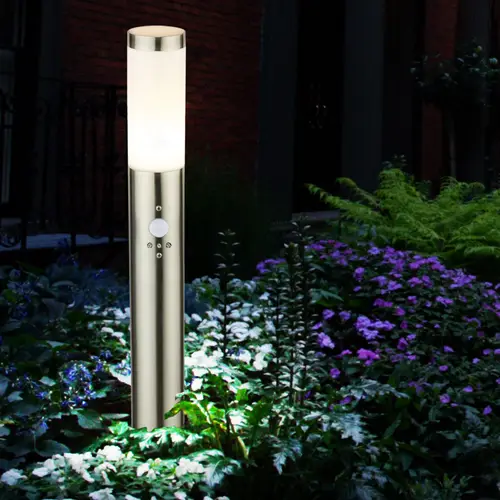Stand Lampe Bewegungsmelder Edelstahl 1-flammig weiß Gartenhaus Stand Lampe Bewegungsmelder Edelstahl 1-flammig weiß Gartenhaus