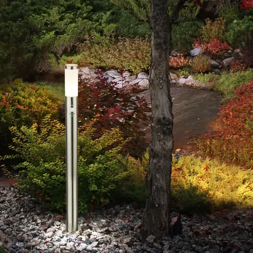 Stand Lampe Bewegungsmelder Edelstahl 1-flammig weiß Gartenhaus Stand Lampe Bewegungsmelder Edelstahl 1-flammig weiß Gartenhaus