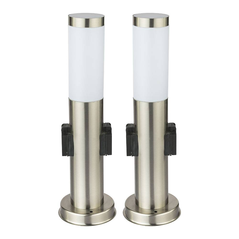 2er Set 7 Watt LED Edelstahl Outdoor Steh Lampe Energie Strom Verteiler IP44