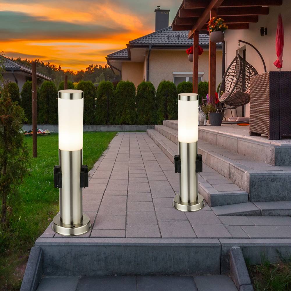 2er Set 7 Watt LED Edelstahl Outdoor Steh Lampe Energie Strom Verteiler IP44