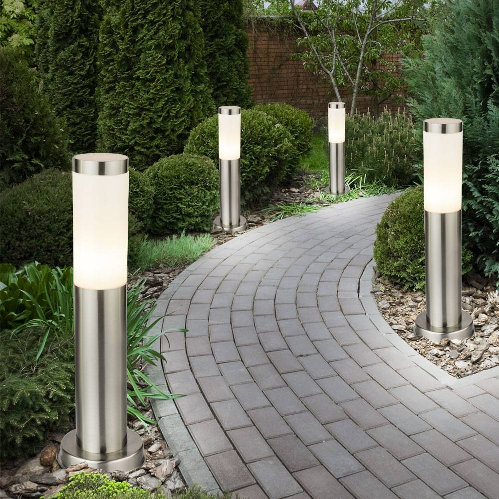 4er Set LED Edelstahl Steh Lampen Garten Weg Beleuchtung Terrassen Außen Stand Leuchten silber