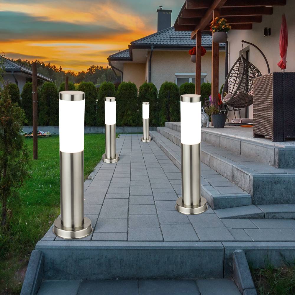 4x LED Außen Stehleuchte Standlampe Beleuchtung Weg-Licht Edelstahl IP44 geeignet für Garten, Hof, Weg, Eingangsbereich, Veranda, Terrasse