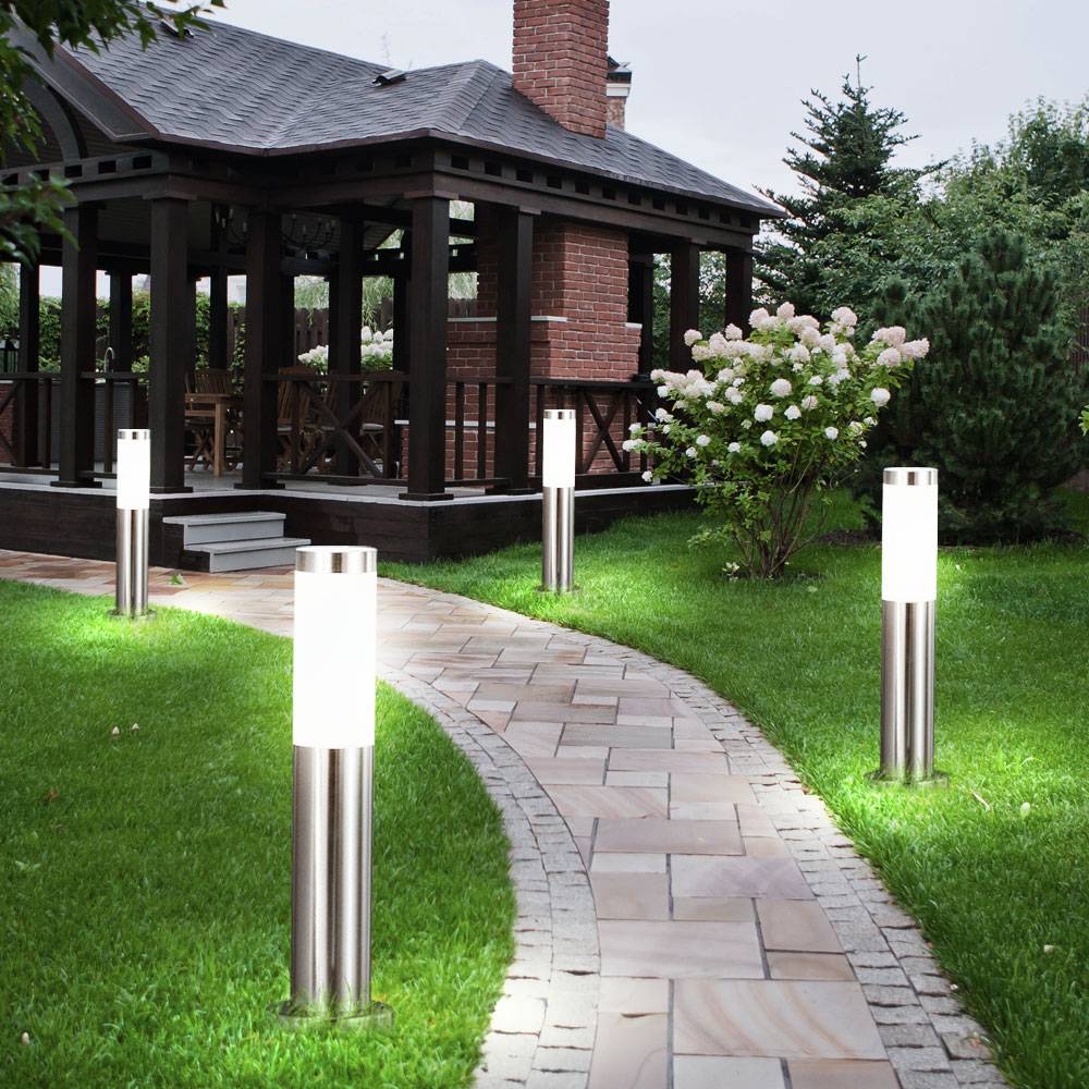 4x LED Außen Stehleuchte Standlampe Beleuchtung Weg-Licht Edelstahl IP44 geeignet für Garten, Hof, Weg, Eingangsbereich, Veranda, Terrasse