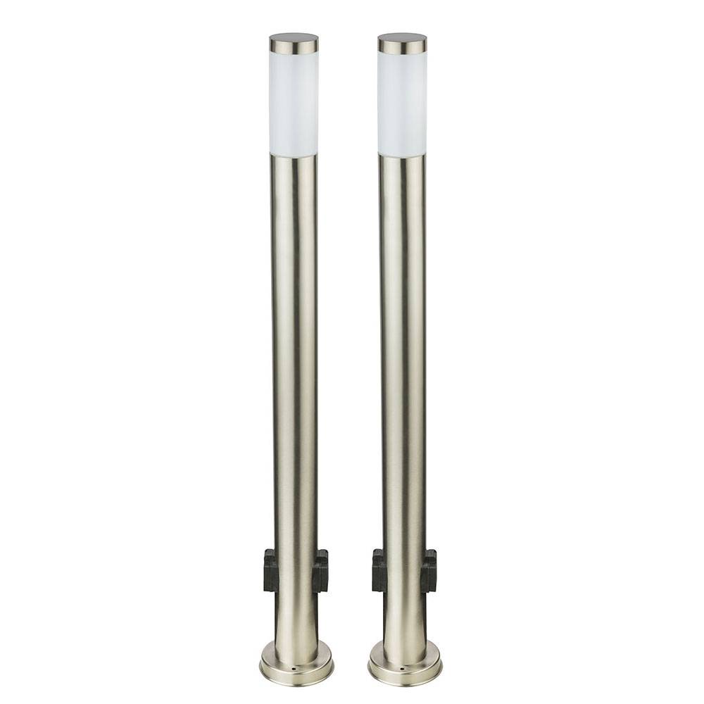 Außenstehleuchte Gartenlampe Wegeleuchte 2x Steckdose Pollerleuchte silber, 1x E27, DxH 13,1 x 110 cm, 2er Set