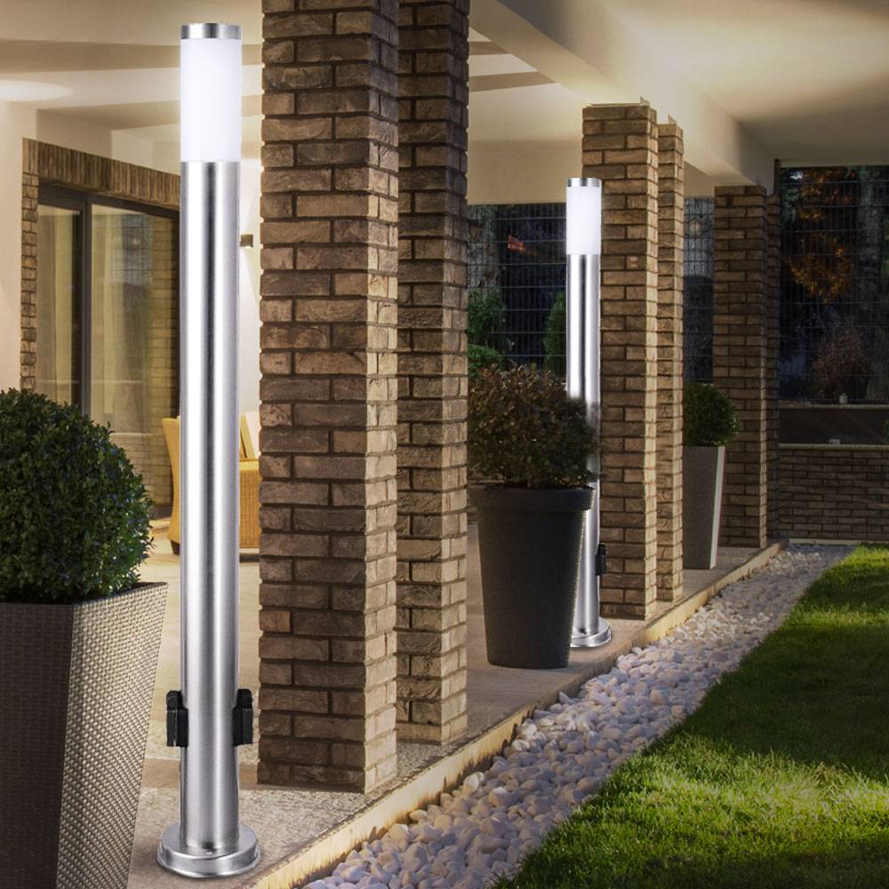 2er Set LED 7 Watt Energie Strom Outdoor Verteiler 2-Fach Steckdosen Edelstahl