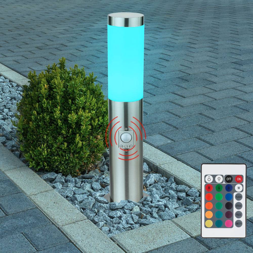 Stehlampe dimmbar mit Fernbedienung Gartenleuchte LED Wegeleuchte Außenleuchte mit Bewegungsmelder, RGB Farbwechsel, 8,5W 806lm warmweiß, DxH 12,7x4