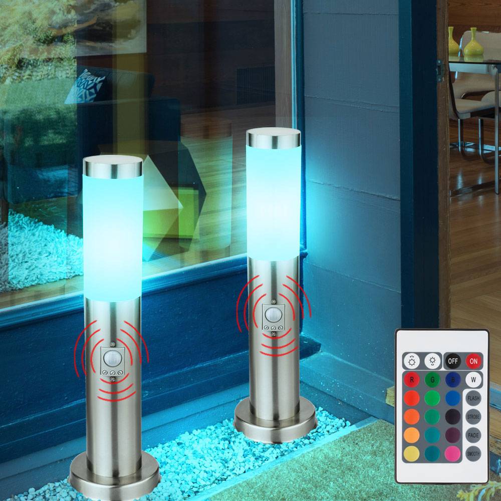 LED Wegeleuchte Außenleuchte mit Bewegungsmelder Stehlampe dimmbar mit Fernbedienung Gartenleuchte, RGB Farbwechsel, 8,5W 806lm warmweiß, DxH 12,7x4