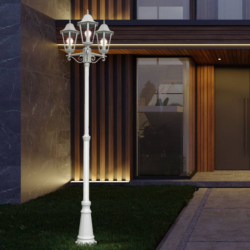 Außen Leuchte Kandelaber Steh Lampe Stand Beleuchtung Garten Laterne weiß im Set inklusive LED Leuchtmittel