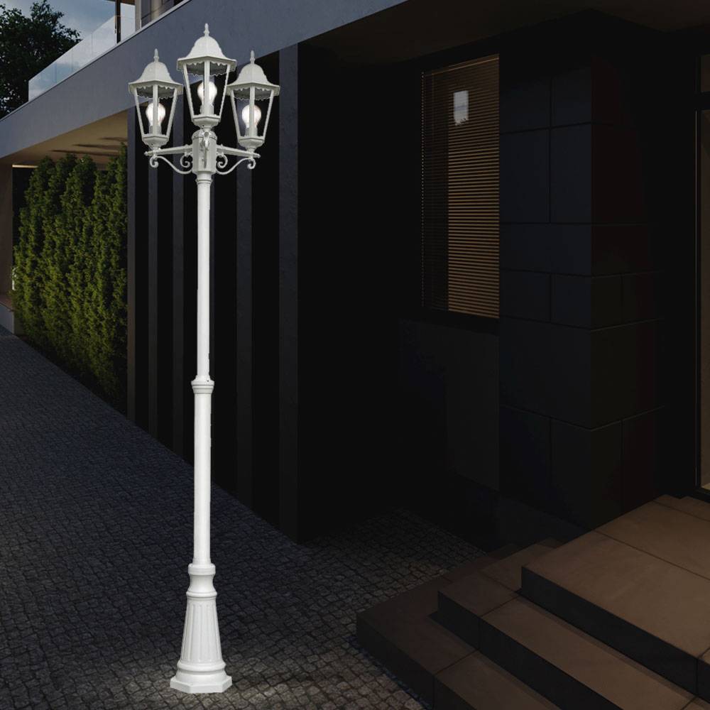 Außen Leuchte Kandelaber Steh Lampe Stand Beleuchtung Garten Laterne weiß im Set inklusive LED Leuchtmittel