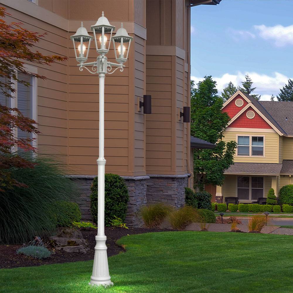Außen Leuchte Kandelaber Steh Lampe Stand Beleuchtung Garten Laterne weiß im Set inklusive LED Leuchtmittel