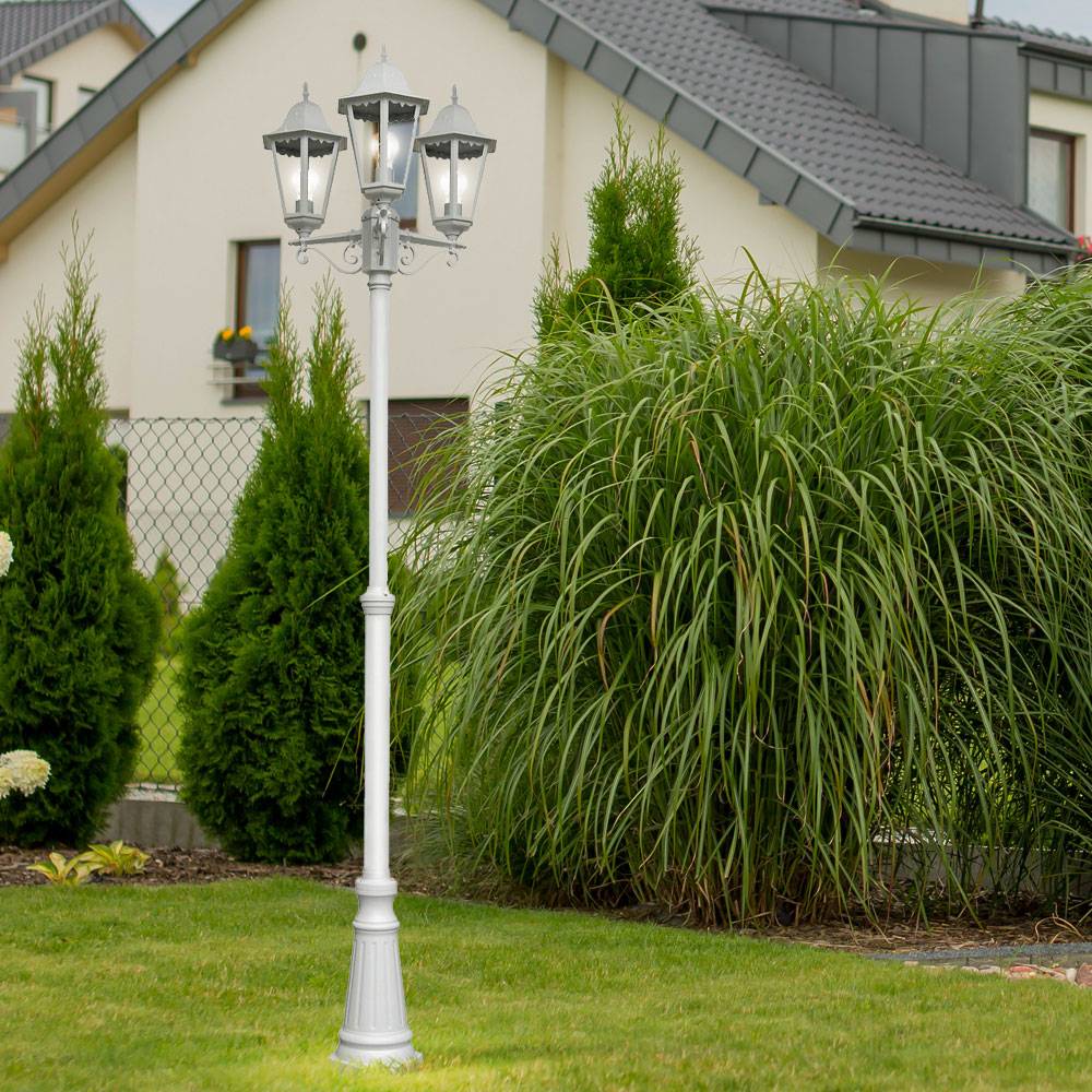 Außen Leuchte Kandelaber Steh Lampe Stand Beleuchtung Garten Laterne weiß im Set inklusive LED Leuchtmittel