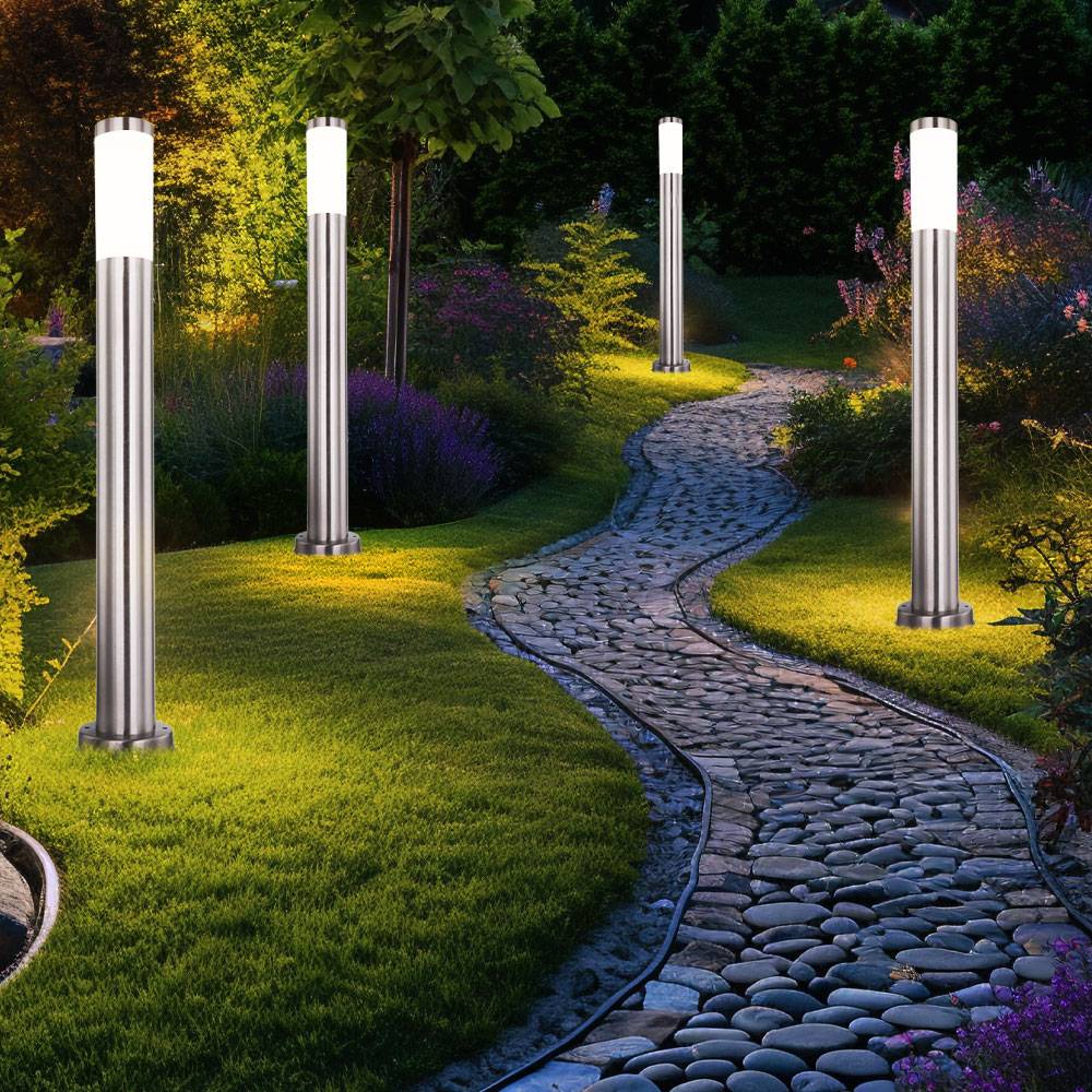 Steh Leuchte Außen Park Garten Strahler Edelstahl 1-flg im Set inklusive LED Leuchtmittel