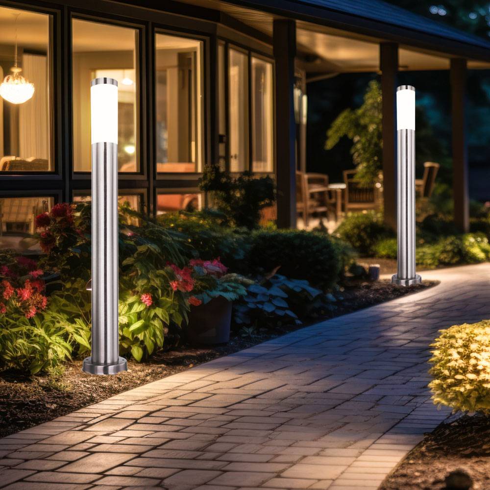 Außenstehlampe Gartenleuchte aus Edelstahl Garten Standleuchte silber Wegelampe Außen Stehleuchte, Edelstahl, 1x E27, IP44, 7,6 x 80 cm, 4er Set