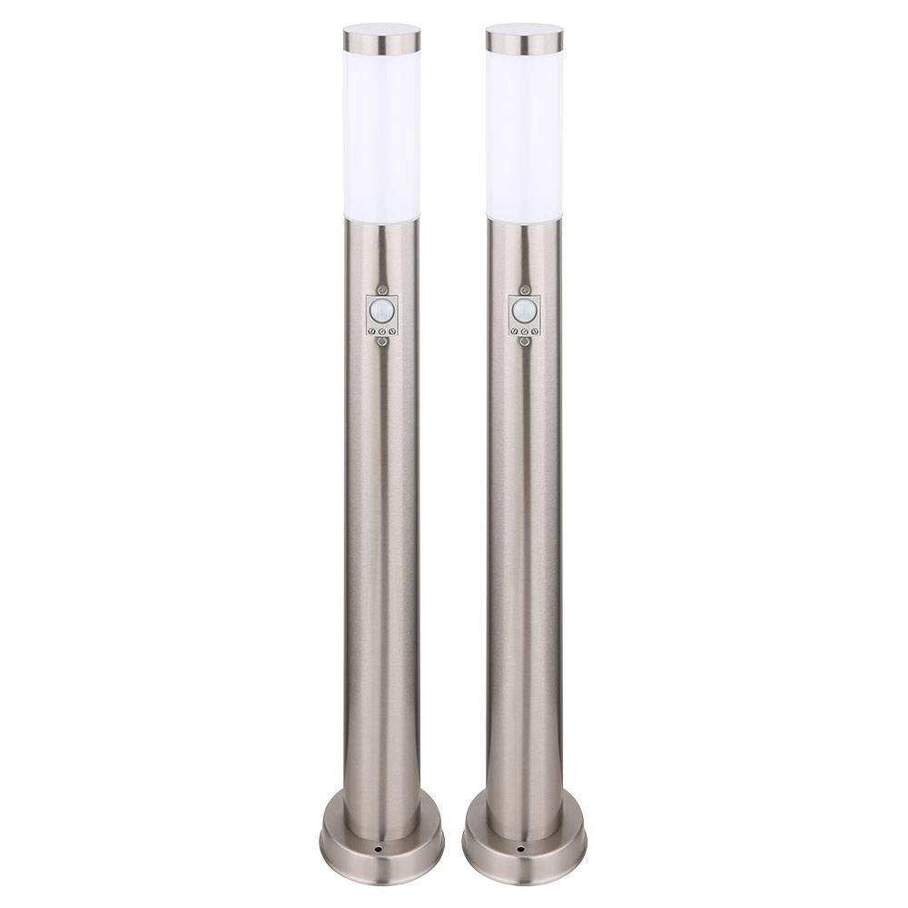 2er Set LED Edelstahl Steh Lampen Bewegungs Sensor Außen Leuchten silber Stand Strahler Timer