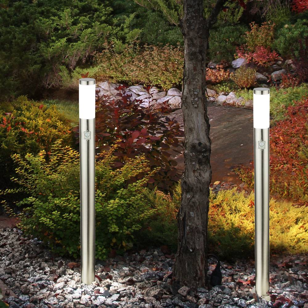 2er Set Außen Steh Leuchten Edelstahl Design Garten Weg Beleuchtung Lampen Bewegungsmelder