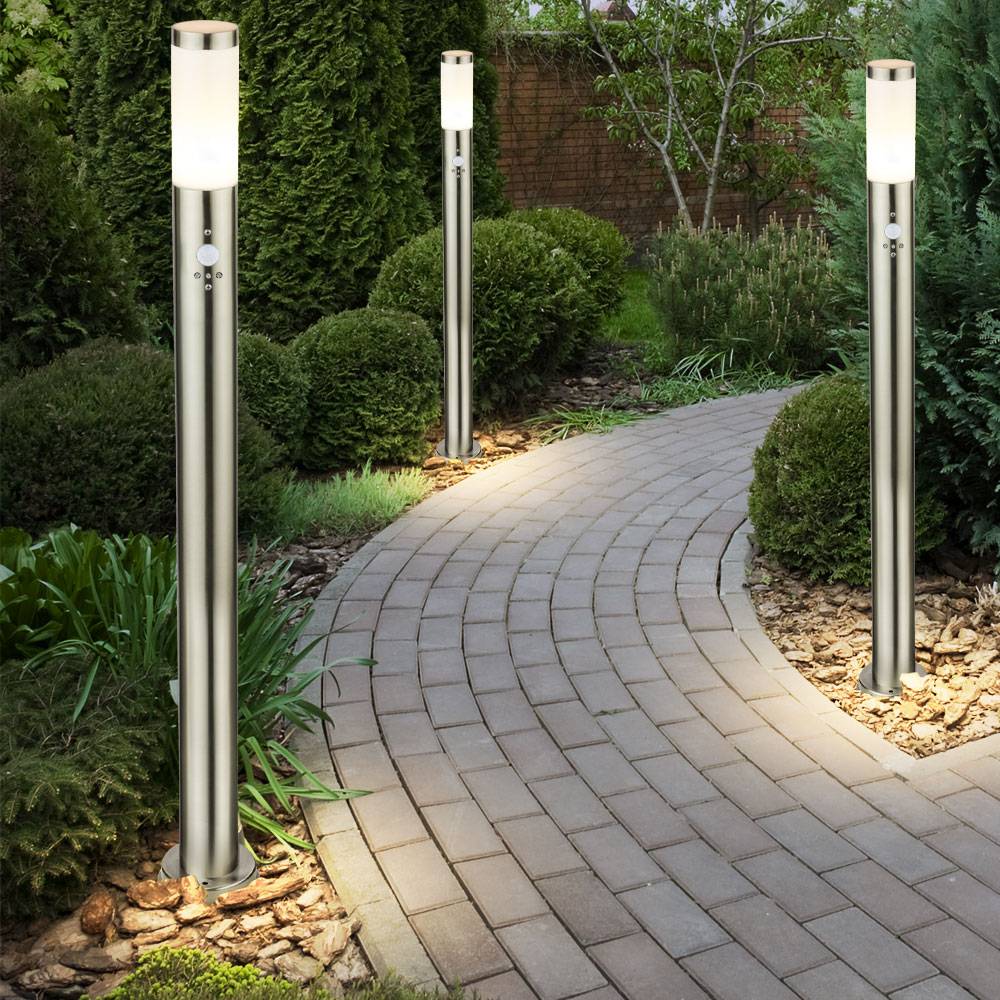 3er Set Bodenleuchten für den Außenbereich, Garten, Park, Edelstahlstrahler, Bewegungsmelder IP44
