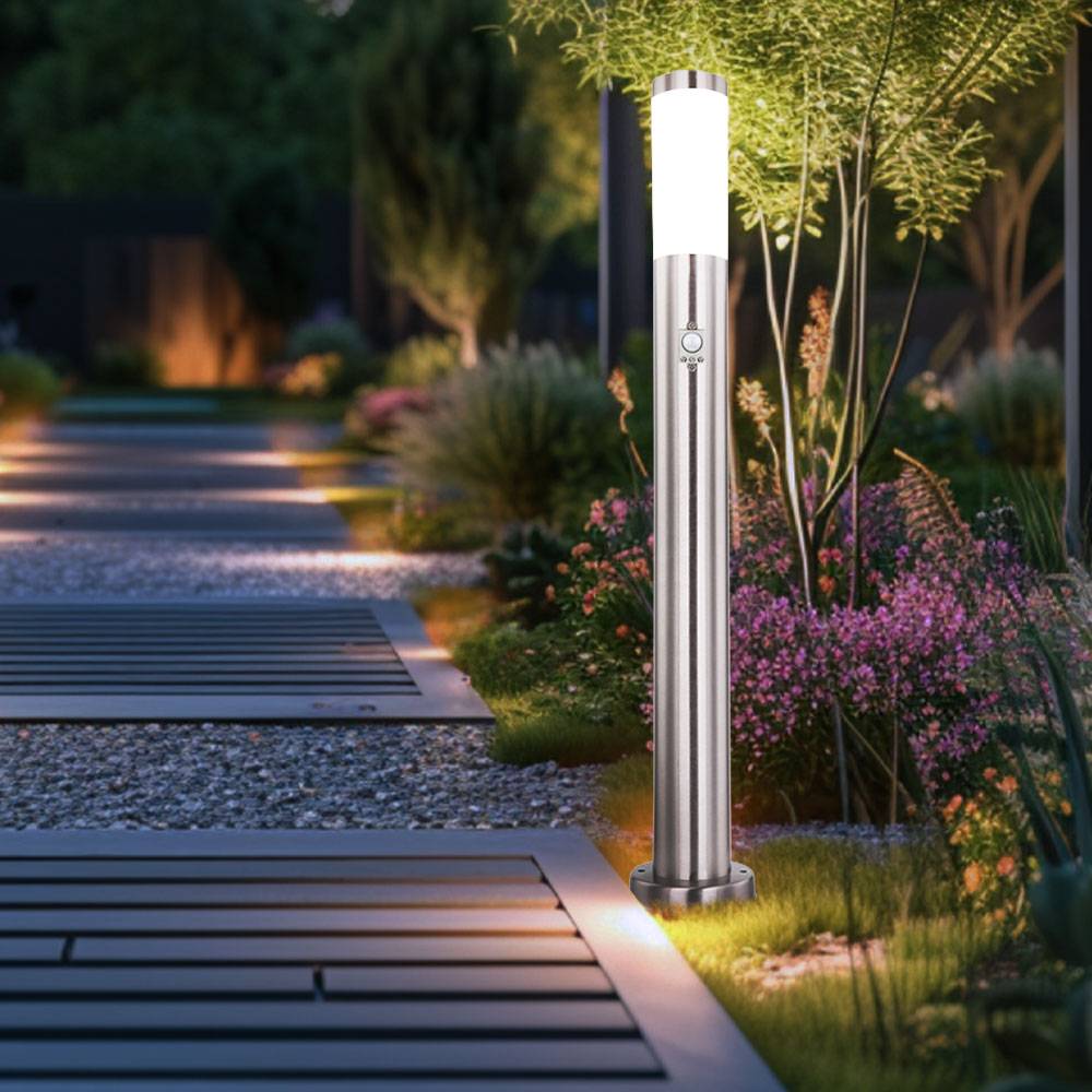 2er Set LED Edelstahl Steh Lampen Bewegungs Sensor Außen Leuchten silber Stand Strahler Timer