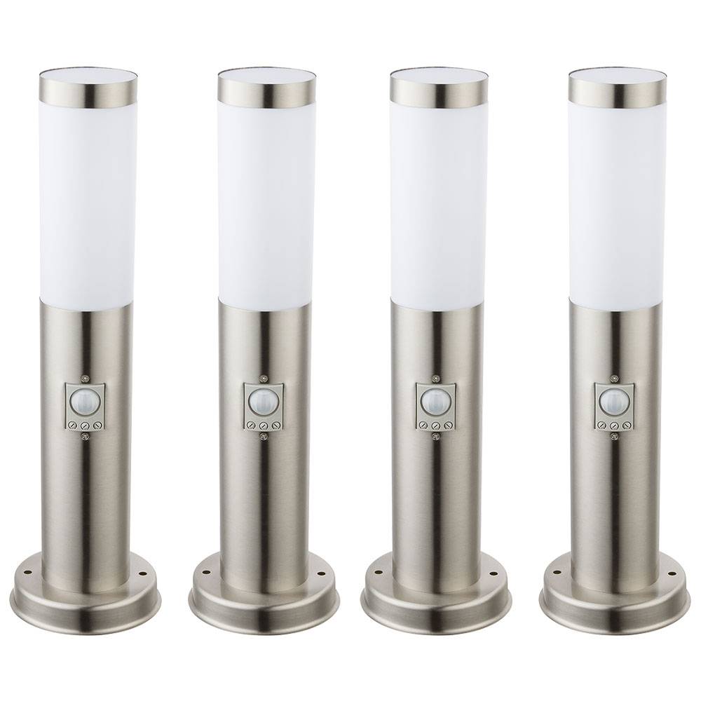 Stehlampe Gartenleuchte Edelstahl Wegeleuchte Außenleuchte mit Bewegungsmelder, silber, 1x E27, DxH 12,7x45 cm, 4er Set