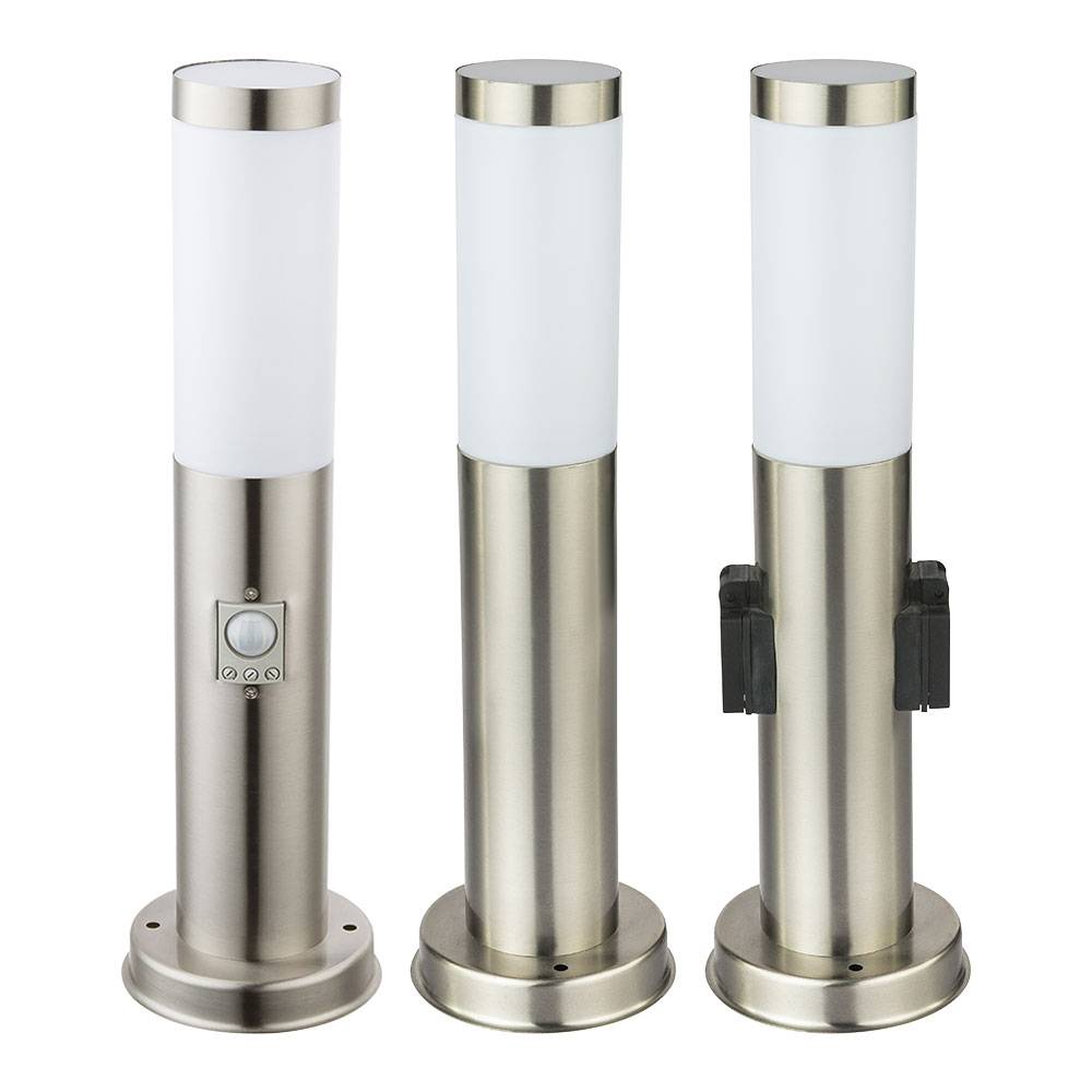 3er Set Steh Leuchten Außen Beleuchtungen Stand Lampen Edelstahl Bewegungsmelder Steckdose