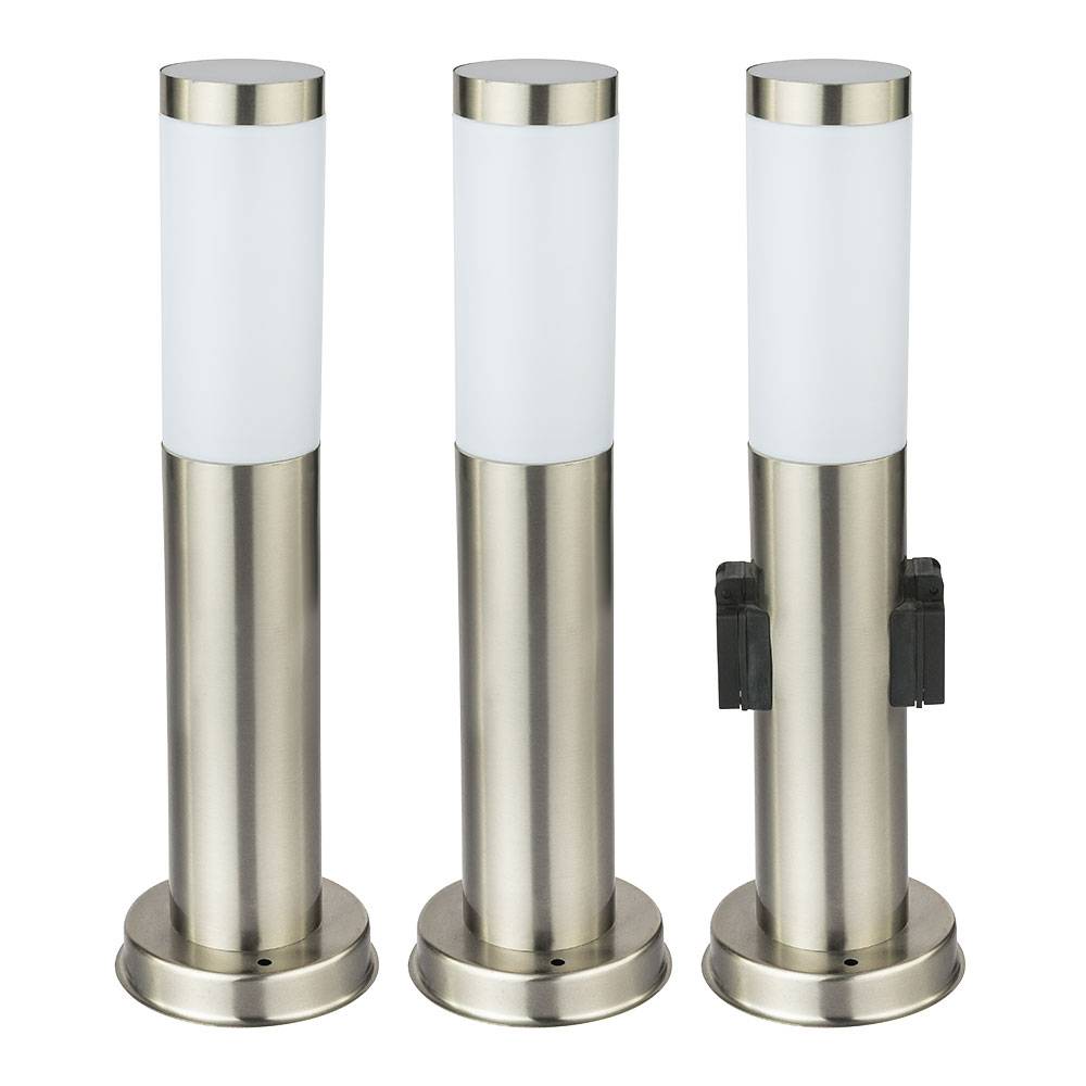 3er Set Steh Leuchten Außen Steckdosen Edelstahl Stand Lampen im Set inklusive LED Leuchtmittel