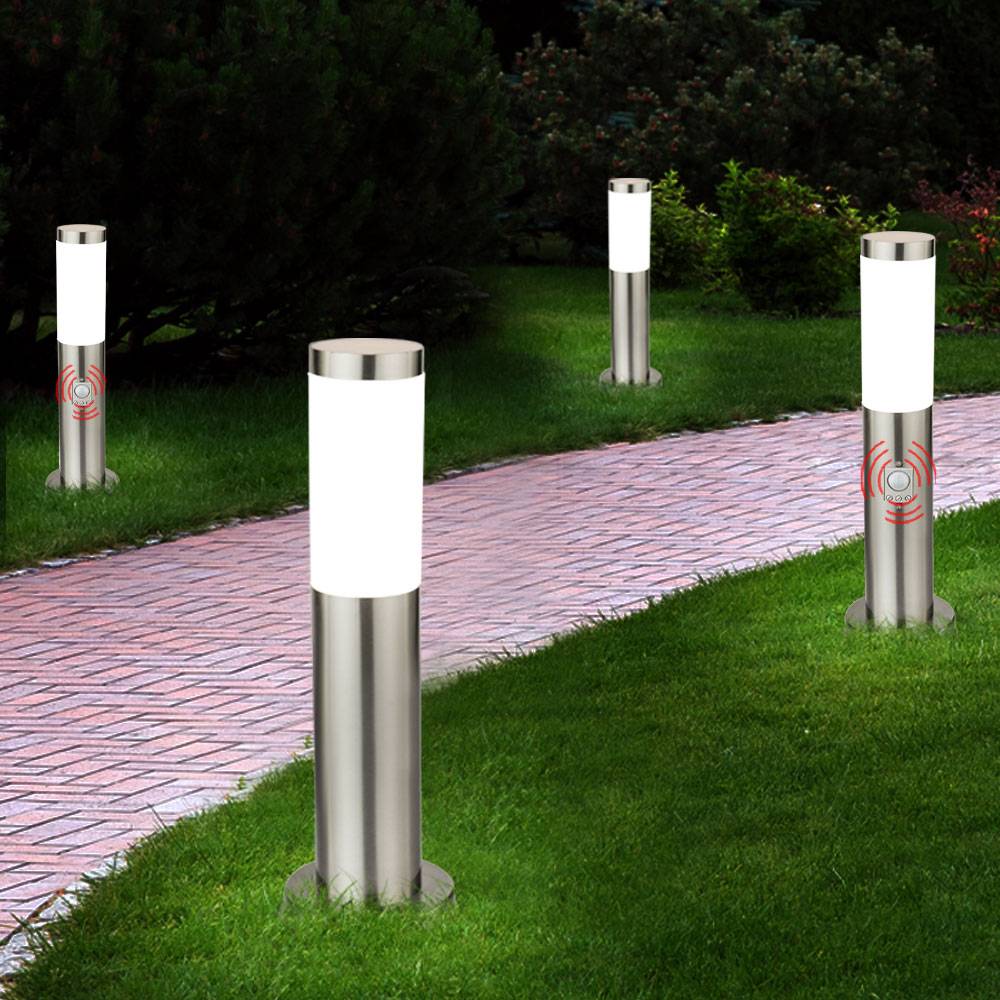 4er Set Außen Stehleuchten Säulen mit Bewegungsmelder Edelstahl Standleuchte Stehlampe, 1x E27 LED 1055 Lumen warmweiß, Garten Außenbereich